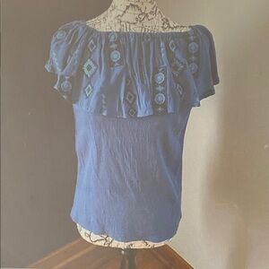 Knox Rose Blue Embroidered Off-the-Shoulder Blouse